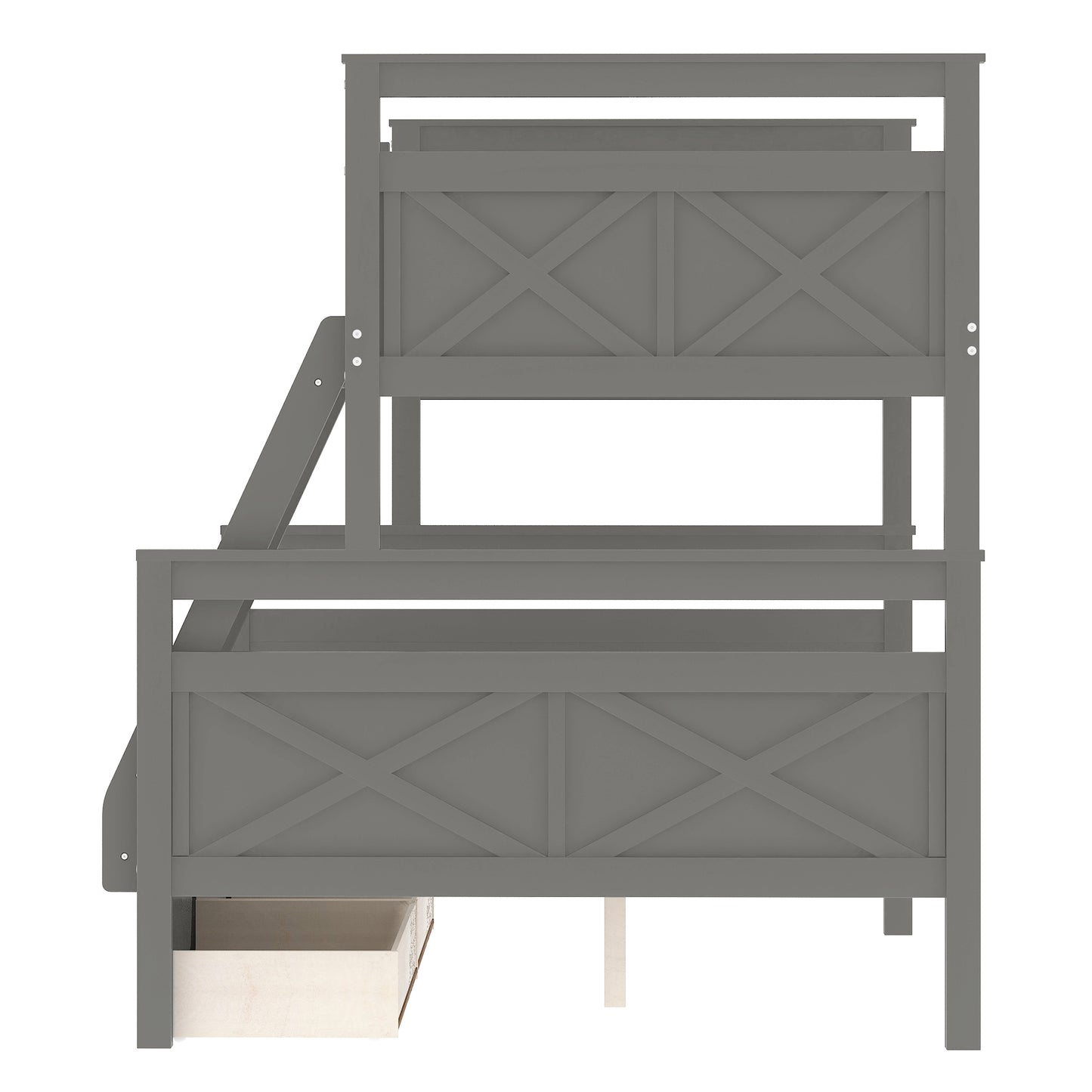 Twin over Full Bunk Bed with Ladder Two Storage Drawers  Safety Guardrail  Gray