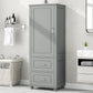 Tall Bathroom Storage Cabinet, Freestanding Storage Cabinet with Two Drawers and Adjustable Shelf, MDF Board , Grey