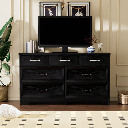 Modern 3-Drawer Bedroom Chest of Drawers, 7-Drawer Dresser with Metal Pulls, Black Finish