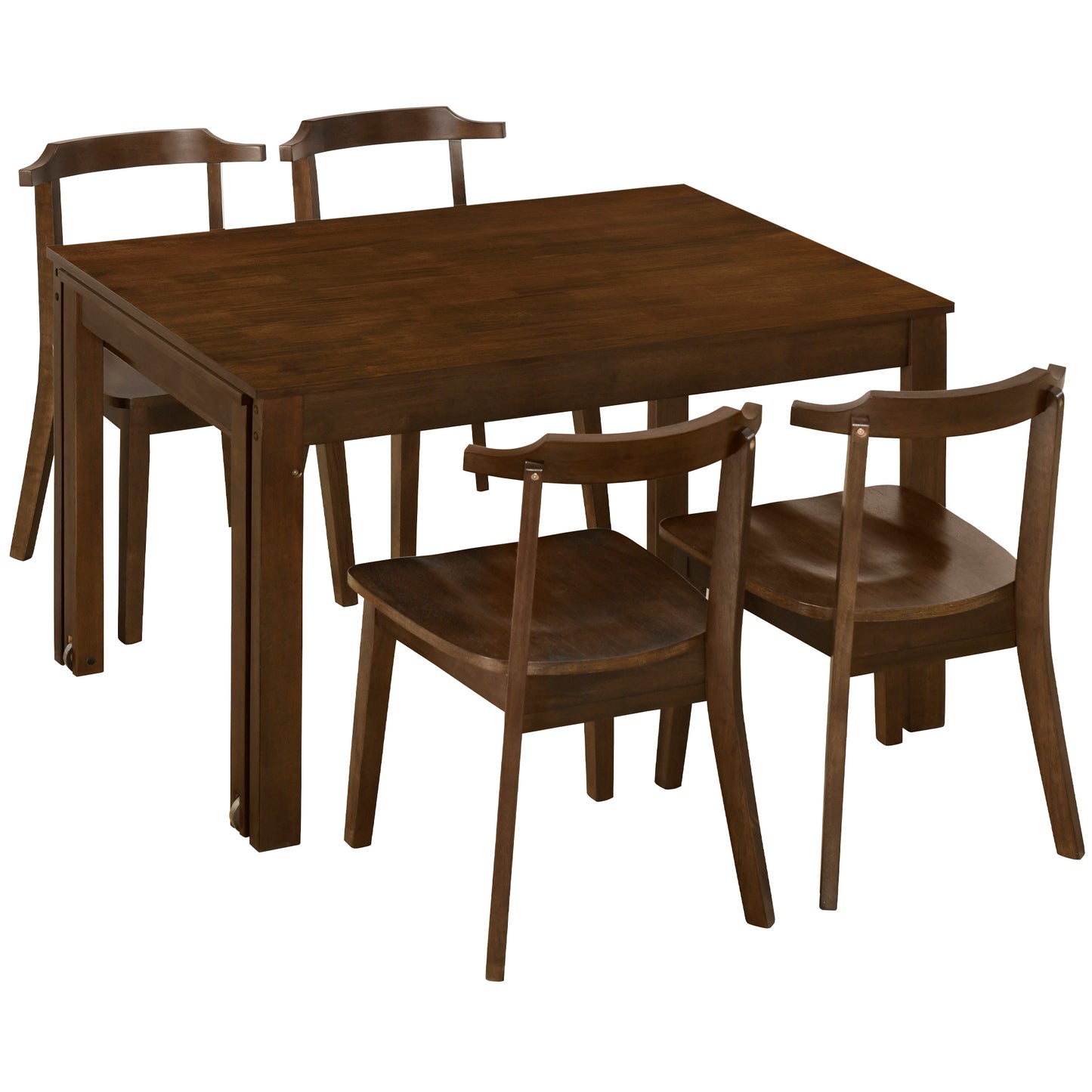 TOPMAX 65" 5-Piece Dining Set with Wheels, Expandable Table, and Small Dining Chairs, Brown Finish