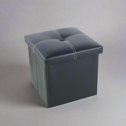 Foldable Ottoman Storage Stool Leather Gray