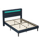 Queen Size Bedframe with LED Bedside Induction Light Wrapped in Linen Bedside Atmosphere Light Dark Blue