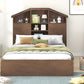 Full Size Wood Platform Bed with House-shaped Storage Headboard and 2 Drawers Walnut