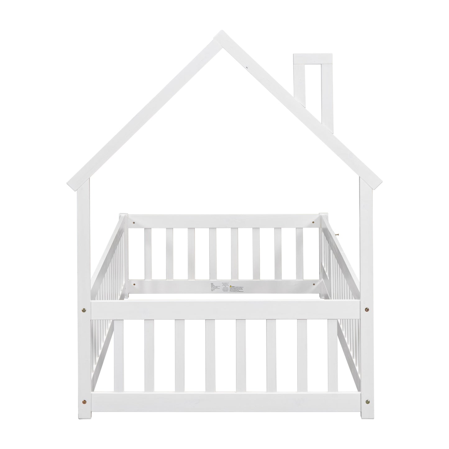 Twin House-Shaped Headboard Floor Bed with Fence White