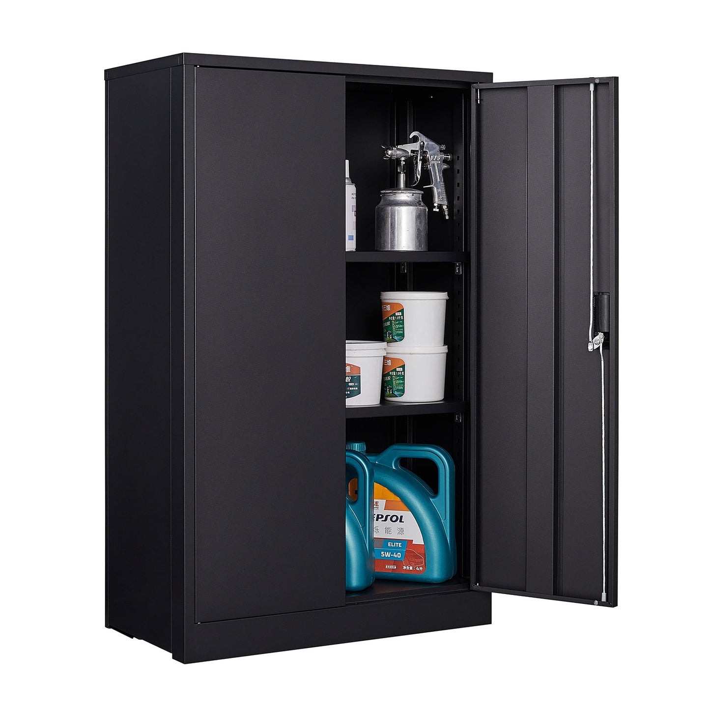 Metal storage cabinet with locked door and adjustable shelf foldable storage cabinet black