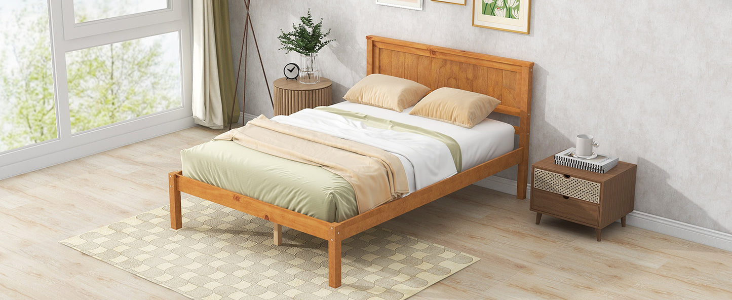 Platform Bed Frame with Headboard, Wood Slat Support No Box Spring Needed Full  Oak