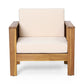 Outdoor Acacia Wood Club Chairs with Cushions, Teak+Beige