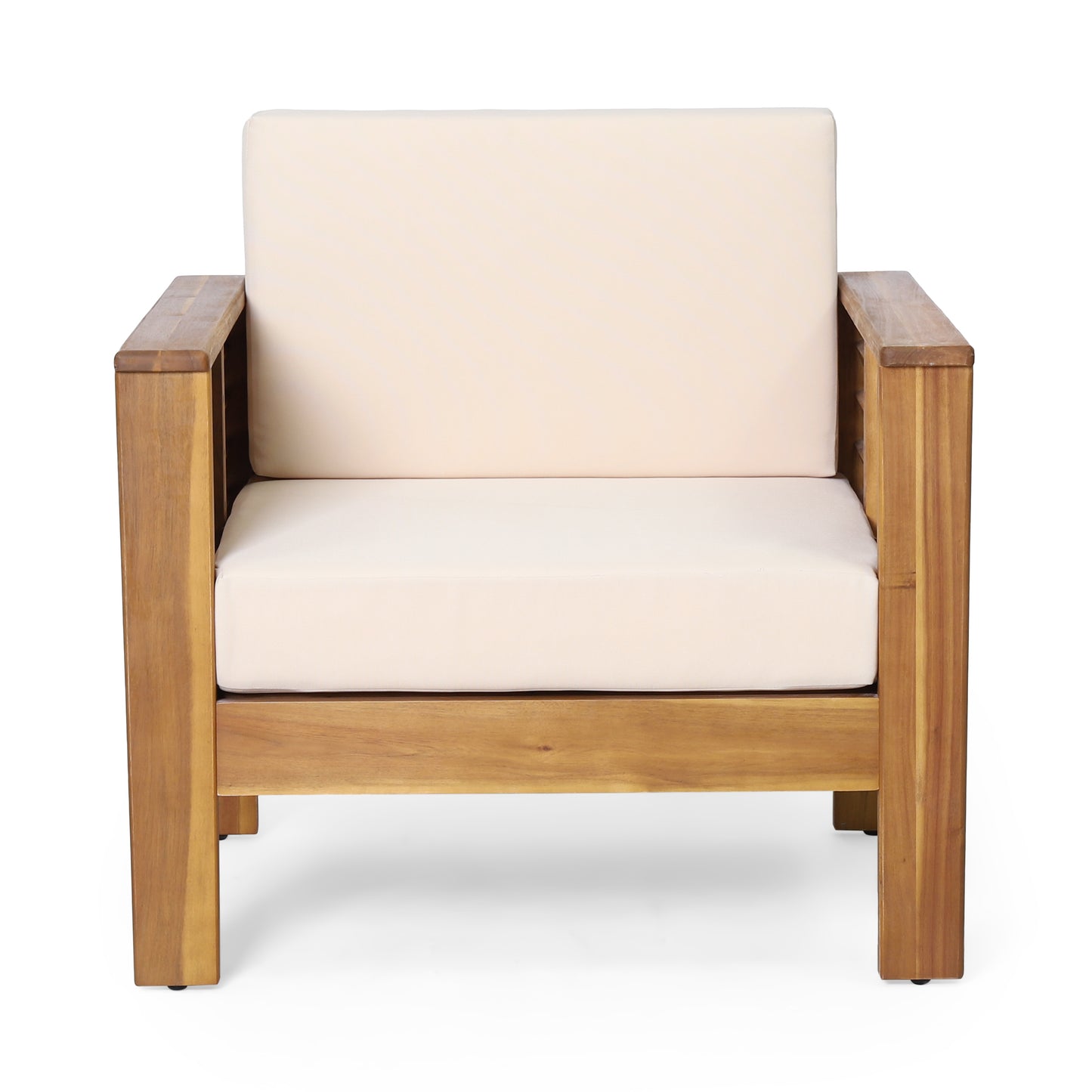 Outdoor Acacia Wood Club Chairs with Cushions, Teak+Beige