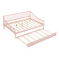 Full Size Daybed with Trundle and Support Legs, Pink Finish for Bedrooms