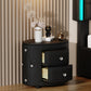 Elegant PU Nightstand with 2 Drawers and Crystal Handle,Fully Assembled Except Legs&Handles,Storage Bedside Table - Black