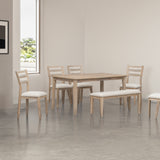 TREXM Classic 6-Piece Dining Set with Table, 4 Upholstered Chairs, and Bench, Natural Wood Wash