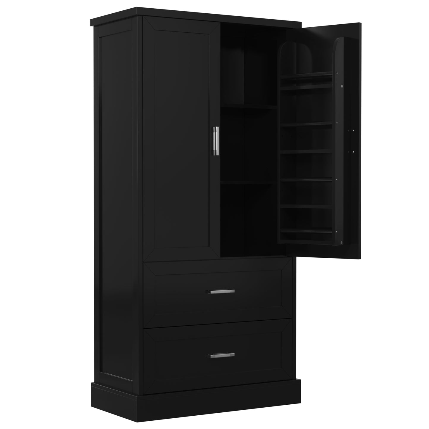 Mueble de baño alto con dos puertas y cajones, estante ajustable, tablero MDF, color negro