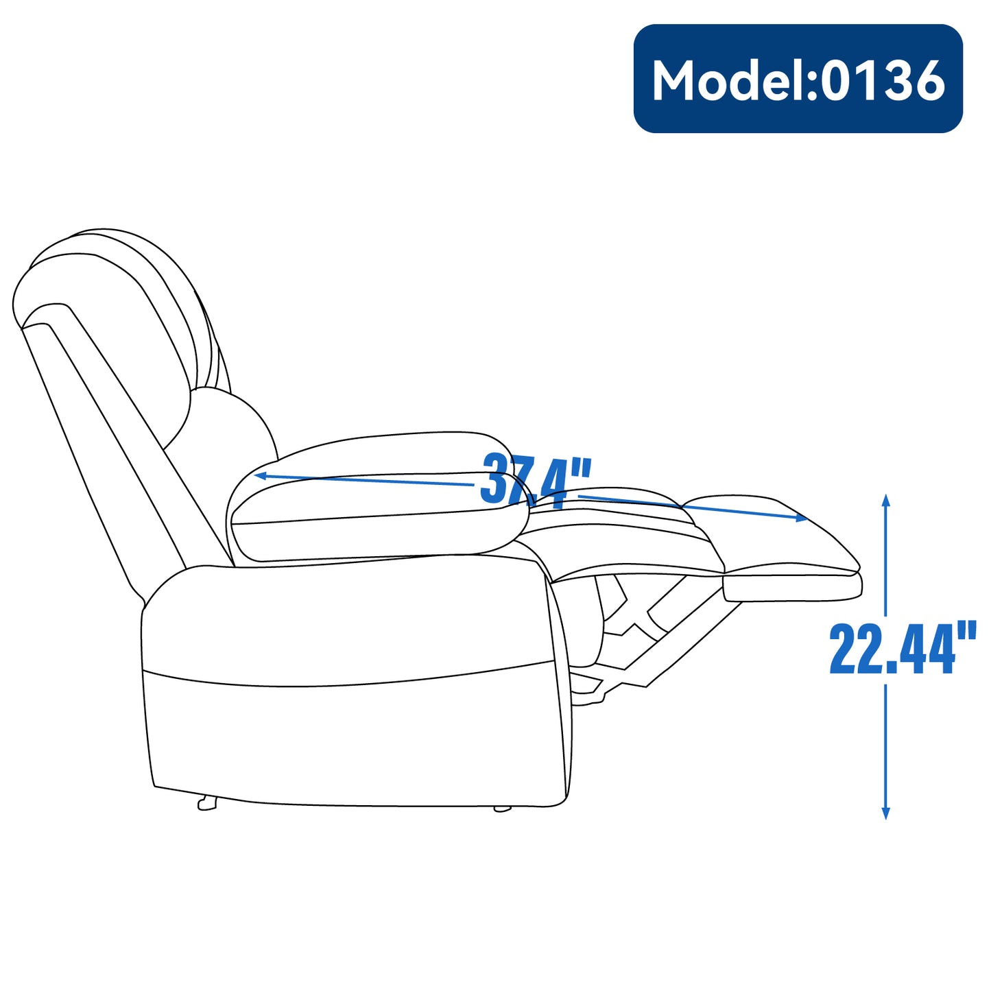 Sillón reclinable manual grande en tela, diseño cómodo para salas de estar, color gris