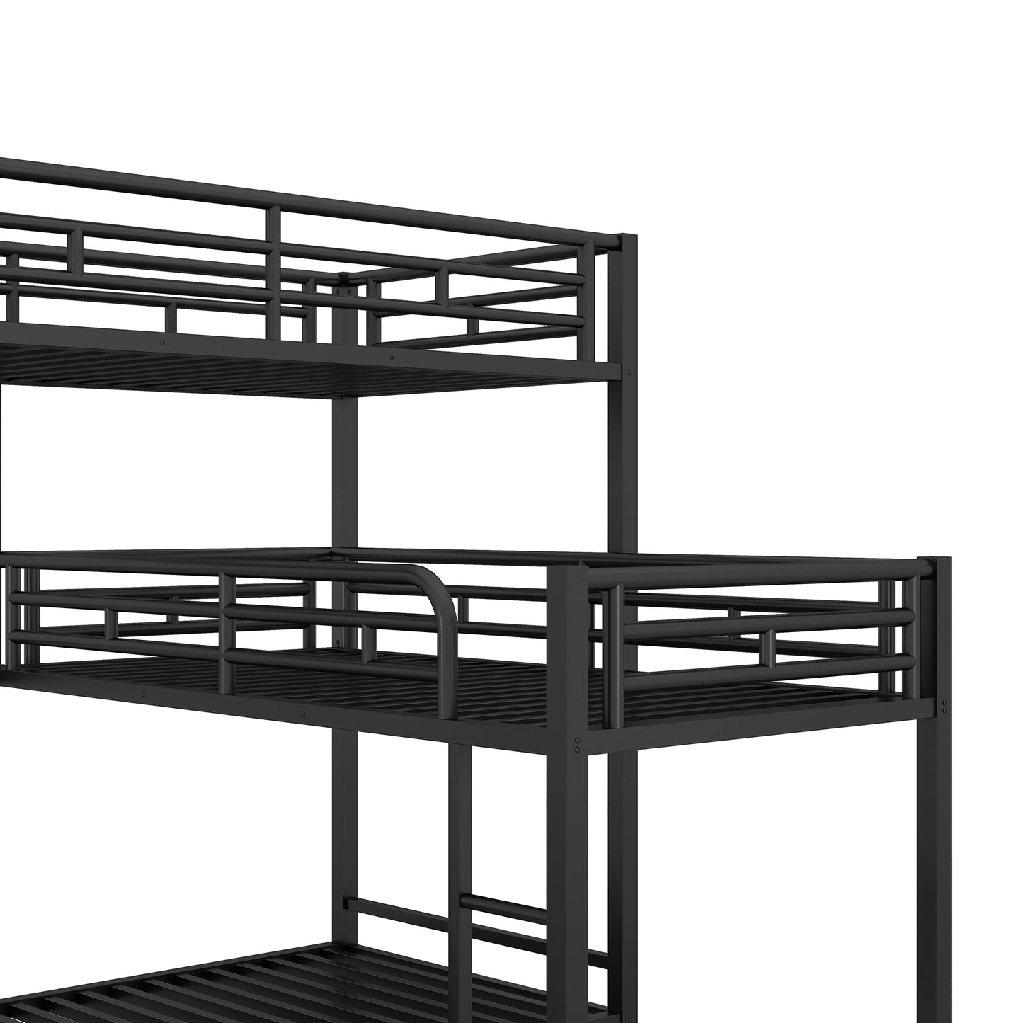 L-shaped Metal Triple Twin Size Bunk Bed, Black