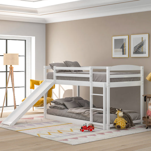 Twin over Twin Bunk Bed with Convertible Slide and Ladder   White