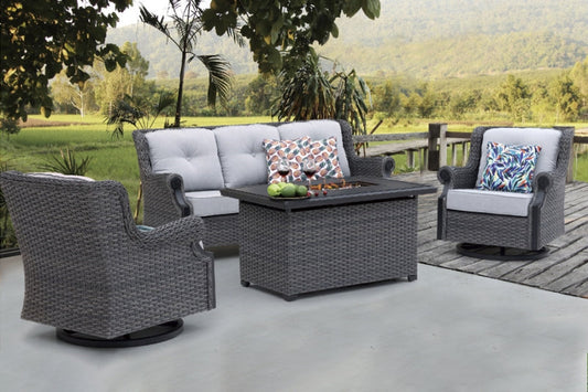 Patio Time Lassen 4-piece Aluminum Wicker Fire Pit Set