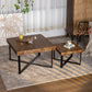 Modern Retro Splicing Square Coffee Table Fir Wood Table Top with Cross Legs Metal Base (Set of 2 pcs )