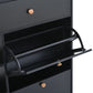 ONTREND modern shoe cabinet with 4 flipped drawers, multifunctional double-layer shoe storage with drawers, black.