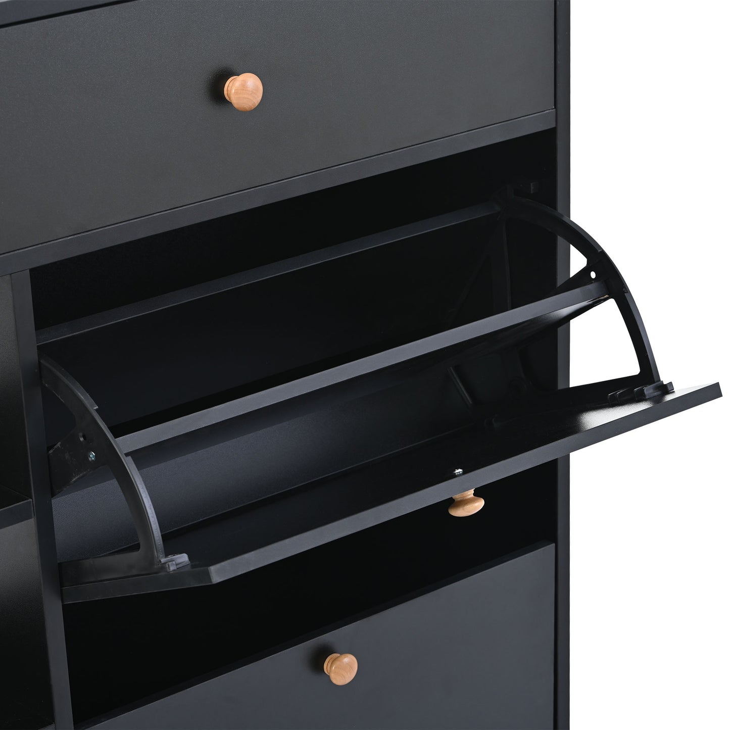 ONTREND modern shoe cabinet with 4 flipped drawers, multifunctional double-layer shoe storage with drawers, black.