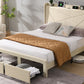 Full Size Bed Frame with 2 Storage Drawers Upholstered Bed Frame Beige