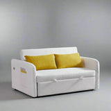 Twins Sofa Bed in Cream White Fabric, Convertible Design for Comfortable Seating and Sleeping