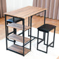 Modern 3-Piece Bar tabies and chairs Set with 2 Chairs for Dining Room Black Frame+Brown oak board surface+Black cushion