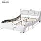 Queen Size Upholstered Faux Leather Platform Bed with LED Light Bed Frame with Slatted - White