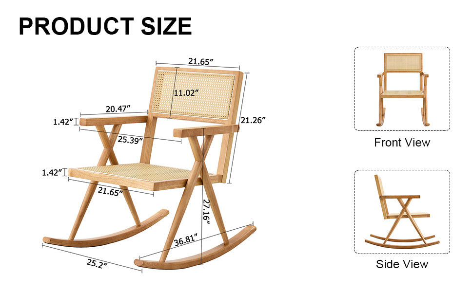 Solid wood+imitation rattan rocking chair allows you to relax quietly indoors and outdoors enhancing your sense of relaxation