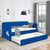 Blue padded twin beds with wheels, velvet fabric, no need for springs