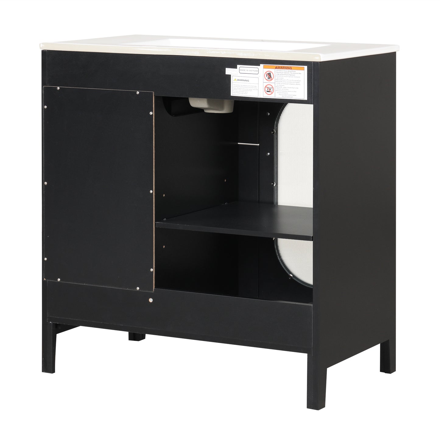 Bathroom Vanity with Sink, Bathroom Vanity Cabinet with Two Drawers and Door, Adjustable Shelf, Solid Wood and MDF, Black