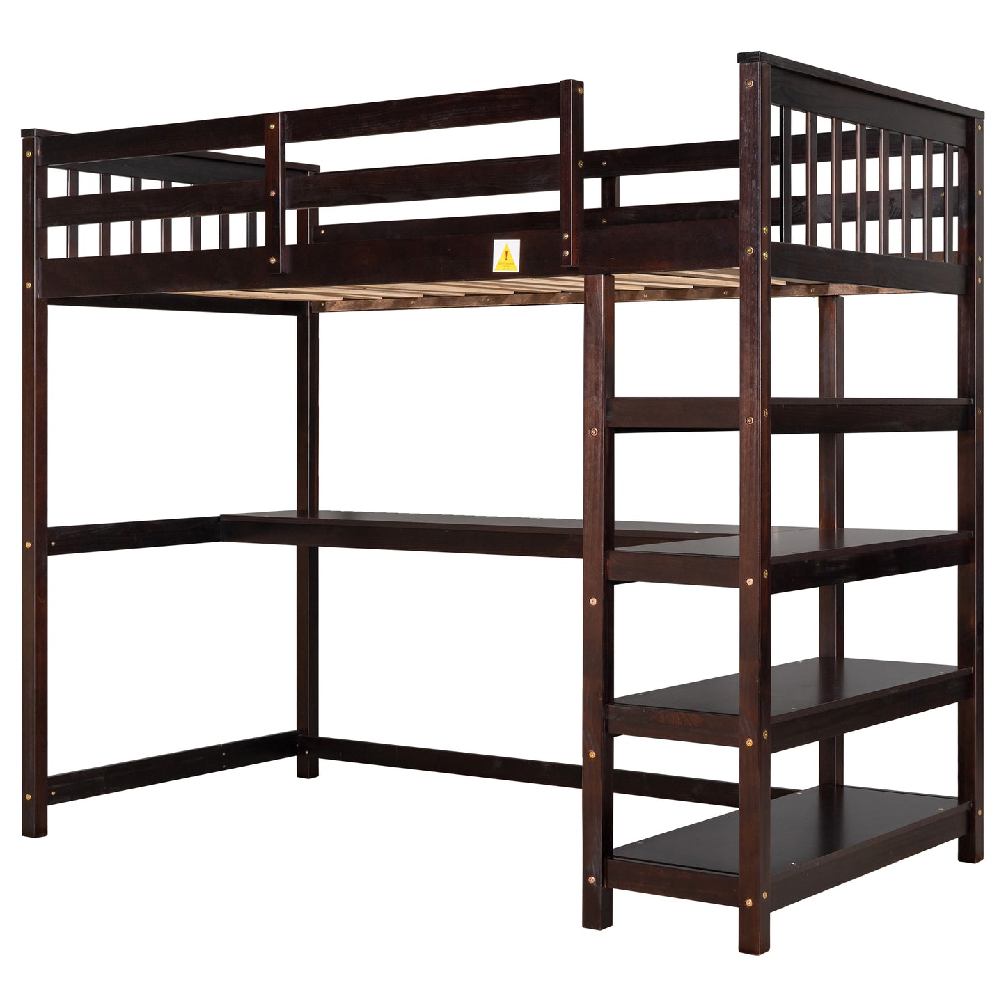 Twin Size Loft Bed with Storage Shelves and Under-bed Desk  Espresso