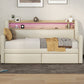 Twin Size Daybed with Storage Drawers, Upholstered Daybed with Charging Station and LED Lights, Beige