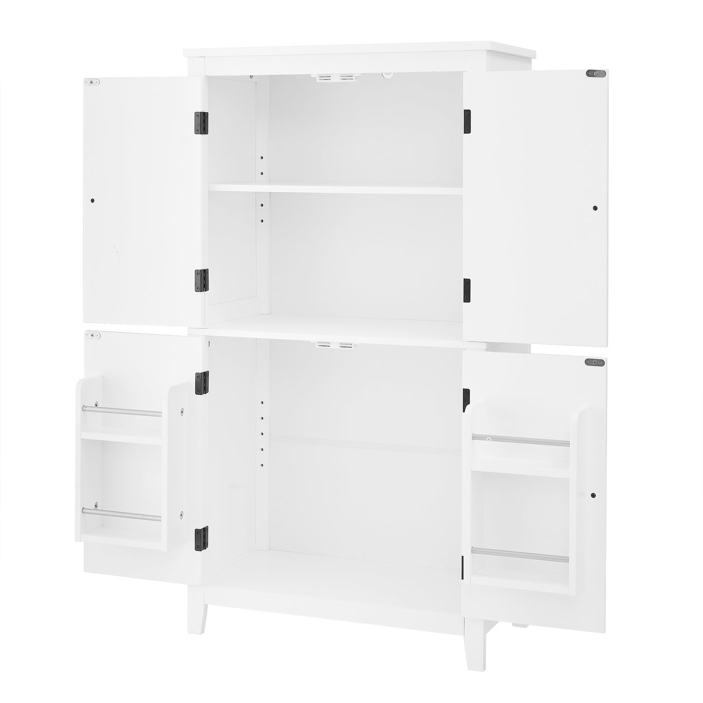 Bathroom floor storage cabinet, bathroom storage unit, 4-door independent cabinet, adjustable shelf, adaptive shelf, white