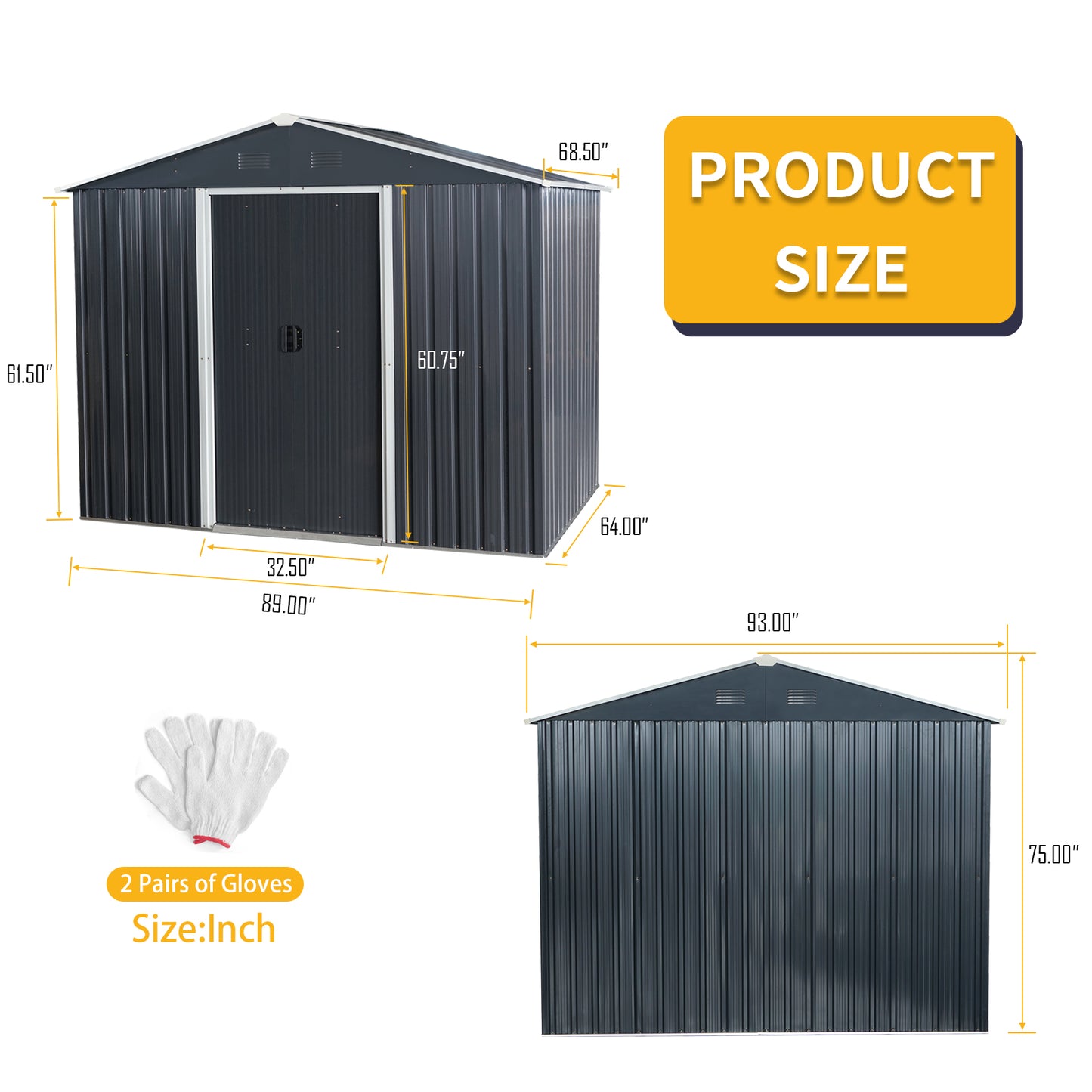 8ft x 6ft Outdoor Metal Storage Shed with Floor Base Black