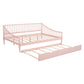 Full Size Daybed with Trundle and Support Legs, Pink Finish for Bedrooms