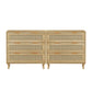 3-Drawer Rattan Storage Cabinet Set of 2, Oak Finish for Bedrooms, Living Rooms, and Hallways