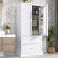 Tall Bathroom Storage Cabinet with Two Doors and Drawers, Adjustable Shelf, MDF Board, White Finish