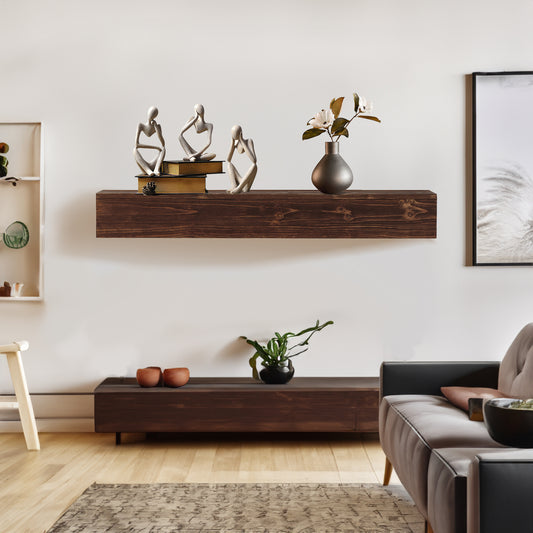 48-Inch Rustic Wood Floating Fireplace Mantel Brown