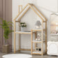 House-shaped Wooden writing Desk Kids study Table Bookshelf & Toy Storage Natural