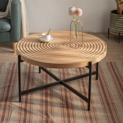 Modern Thread Design Round Coffee Table MDF Table Top with Cross Legs Metal Base