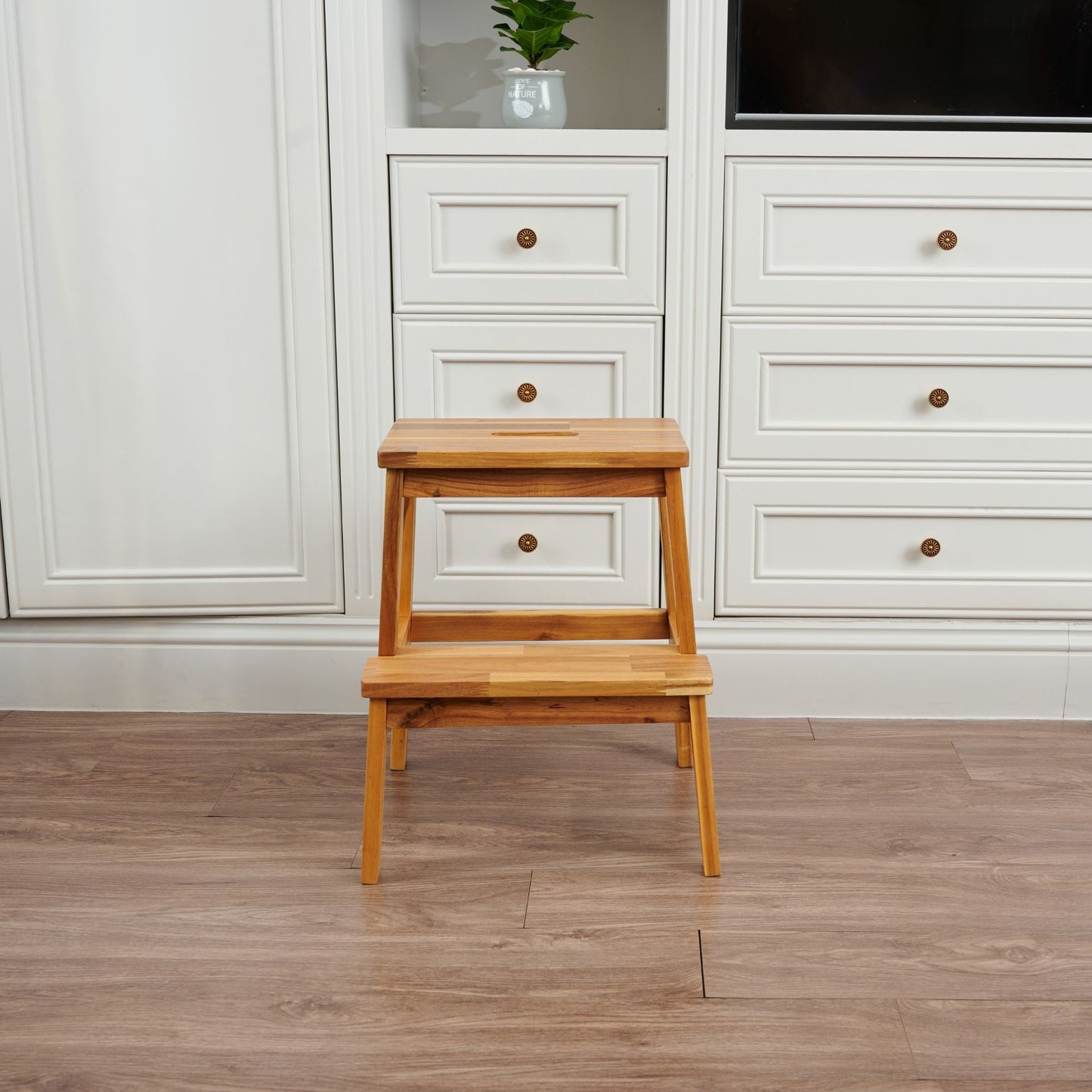 Acacia Wood Two-Step Stool, Small Rectangle Design for Functional Use