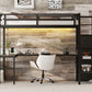 Twin XL loft bed with L-shaped desk and USB, metal loft bed with wardrobe and adjustable shelf, LED loft bed, black