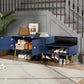 Modern Shoe Storage Bench with Hidden Storage and Upholstered Cushions, Navy Finish