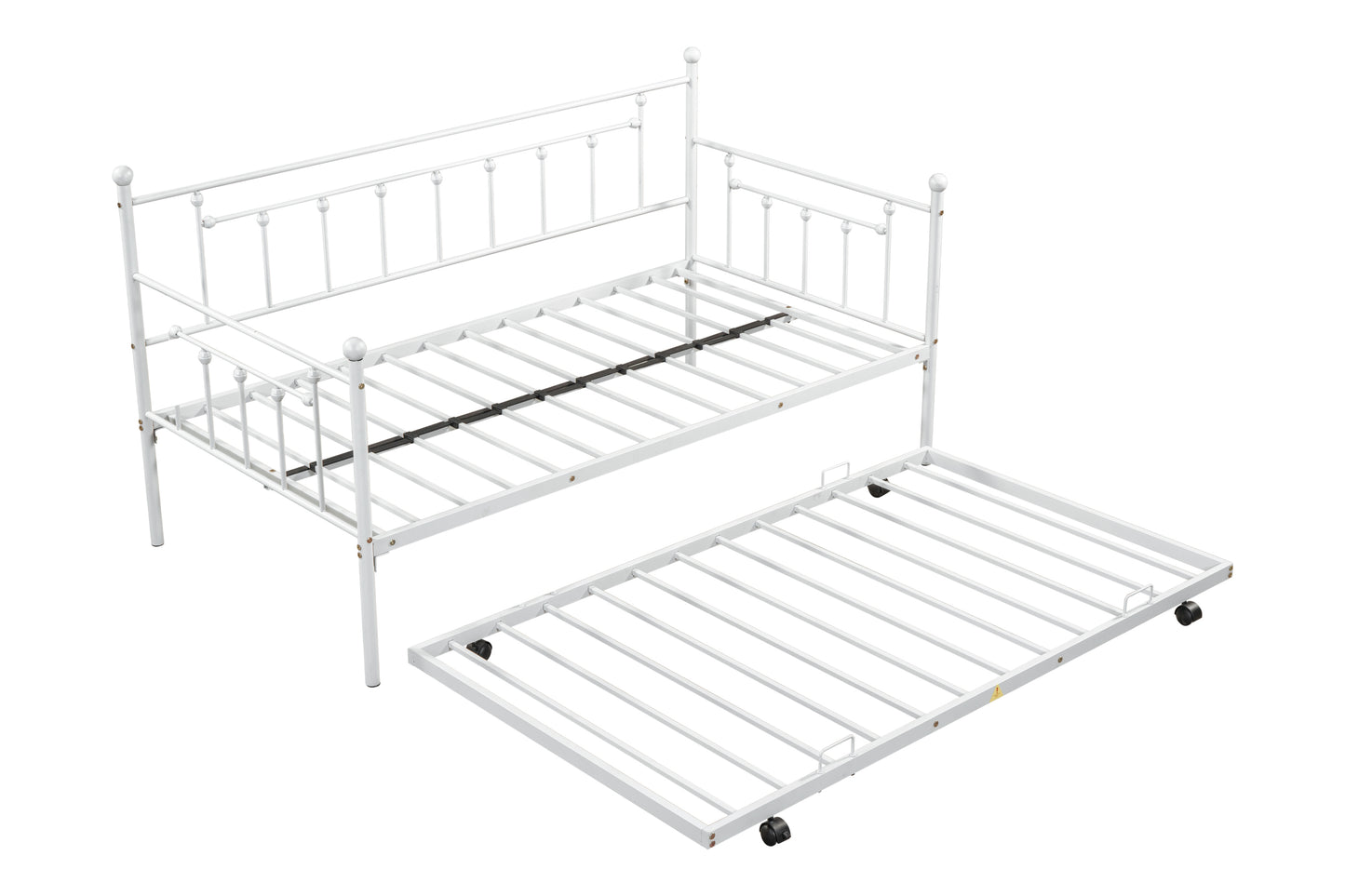 Metal double bed with ear shaft/sturdy/noise reduction/flexible ear shaft/retro style/no need for spring box (LIGHT GREY)