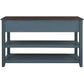 Retro Design Console Table with Two Open Shelves, Pine Solid Wood Frame and Legs for Living Room (Navy)