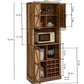 76-Inch Tall Rustic Oak Farmhouse Kitchen Faux Rattan Wine Cabinet with Square Compartments and Shelves