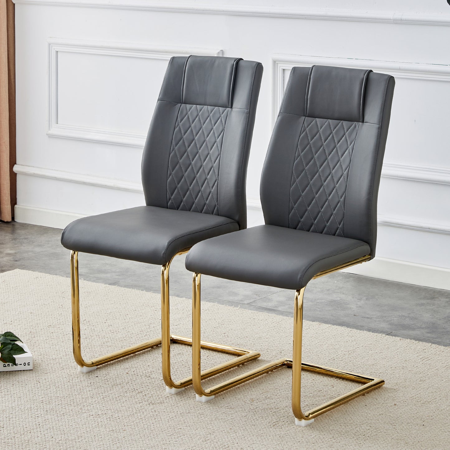 Comes with faux leather cushioned seats living room chairs with metal legs (gray+PU leather)