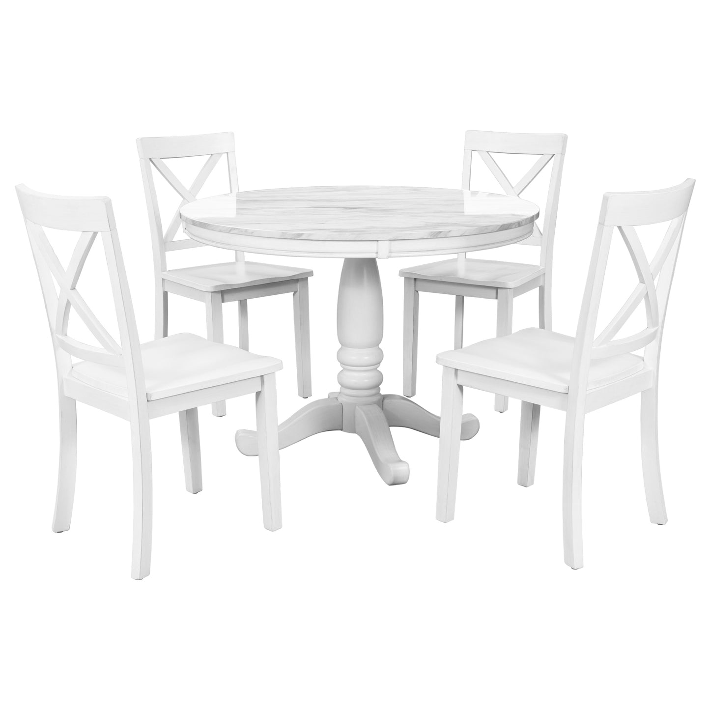 Orisfur 5 Pieces Dining Table and Chairs Set for 4 Persons Kitchen Room Solid Wood Table with 4 Chairs MDF + White + Solid Wood