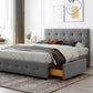 Upholstered Platform Bed with Classic Headboard and 4 Drawers No Box Spring Needed Linen Fabric Queen Size Light Gray