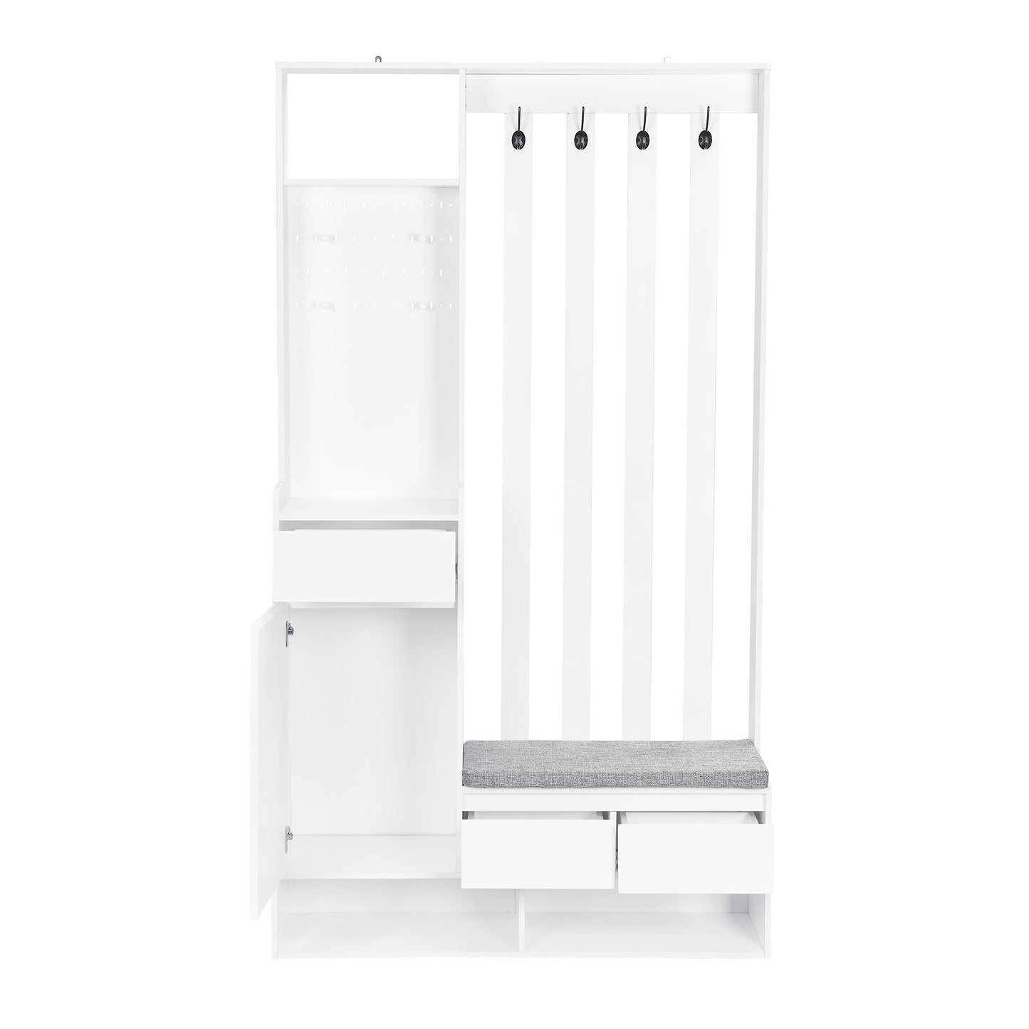 39.3"W x 70.8"H Multifunctional Corridor Shoe Cabinet with Soft Padded Nail Board and White Hanger